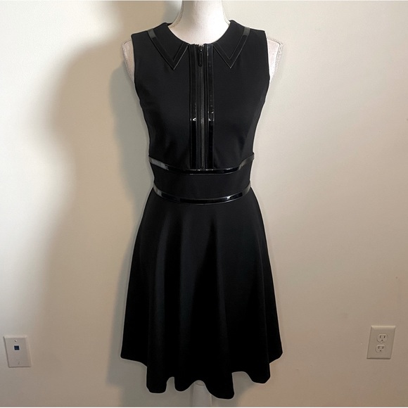 MICHAEL Michael Kors Dresses & Skirts - MICHAEL Michael Kors Black Fit & Flare Dress Faux Leather Trim Size 0